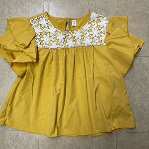 SHEIN - Girls 12Y - Mustard Blouse with White Floral Detail